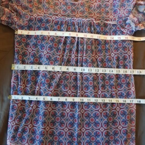 Womens Knit Mesh Blouse Top Size Medium Ruffle Pleated Boho Gypsy - Picture 11 of 12